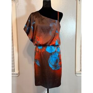 Jessica Simpson One Shoulder Abstract Floral Dress Size 6 Y2K Cocktail Chic